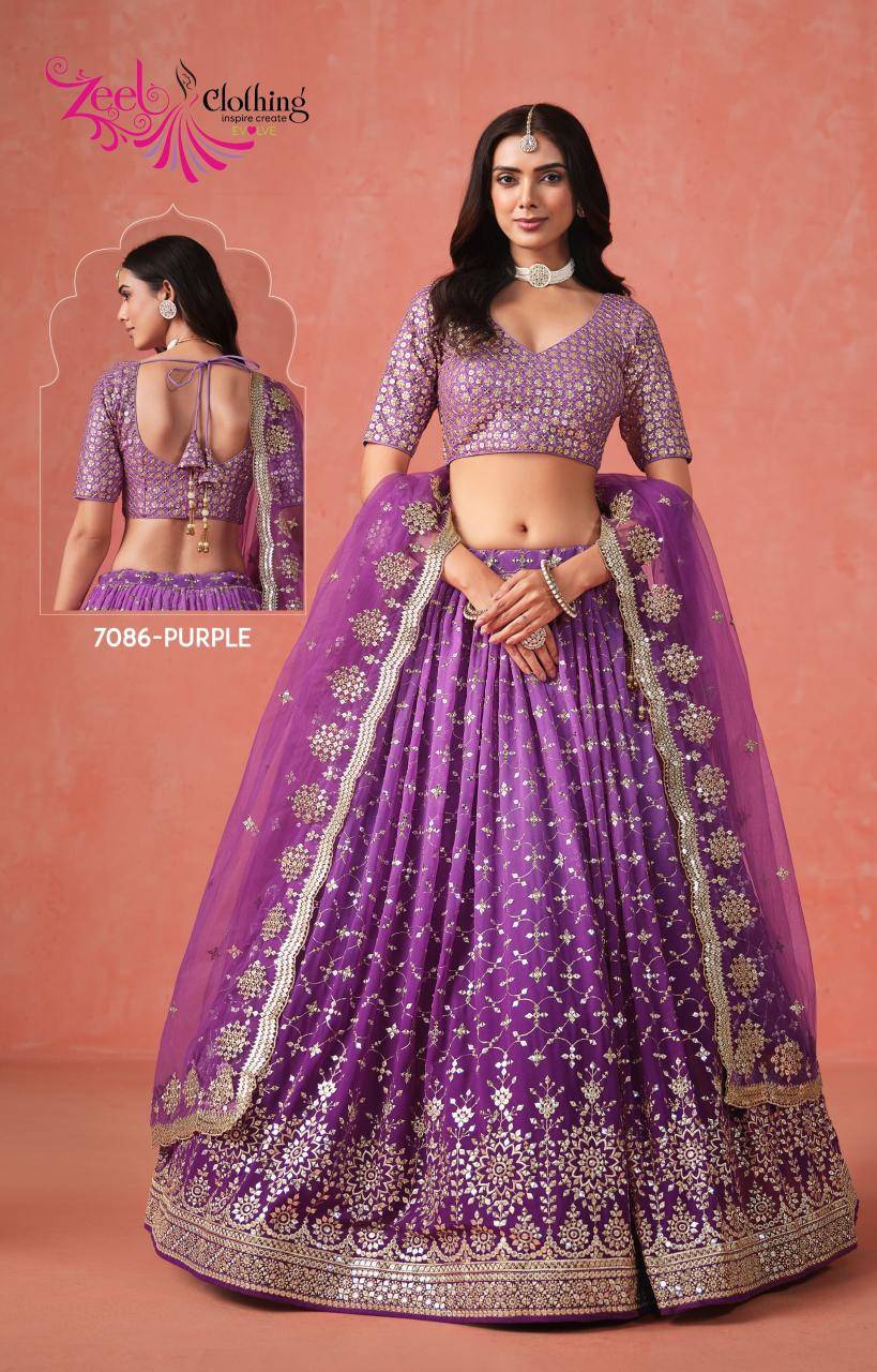 Elegance Georgette Purple Heavy work lehenga choli suppliers in Mumbai